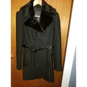 Bebe Black Tweed Belted Coat Size Small